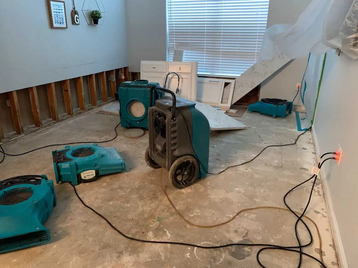 Dehumidifier in flood-cut room for Water Damage Restoration in Lake Bluff